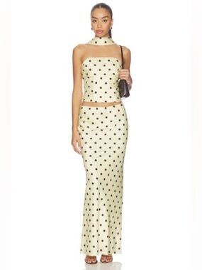 Runaway The Label Blaine Top & Maxi Skirt in Lemon & Chocolate Polka Dot